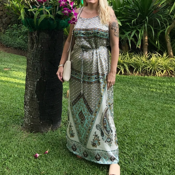 stunning LOLA Silk Maxi Dress Sz L - Picture 2 of 6